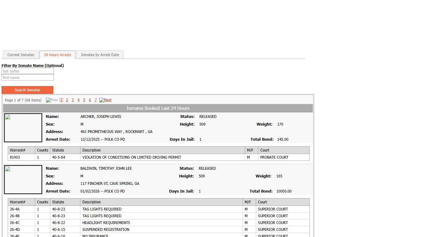 Sheriff's Office Jail Inmate Data